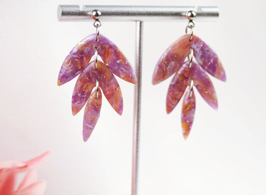 Lila-Gelbe Marmor Ohrringe – Handgefertigte Polymer Clay Statement Ohrringe