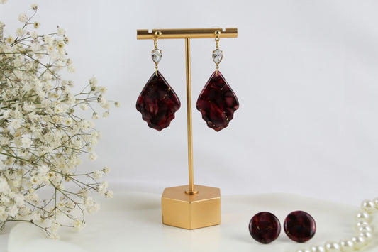 Elegante bordeauxrote Polymer Clay Ohrringe mit Zirkonia - Kollektion