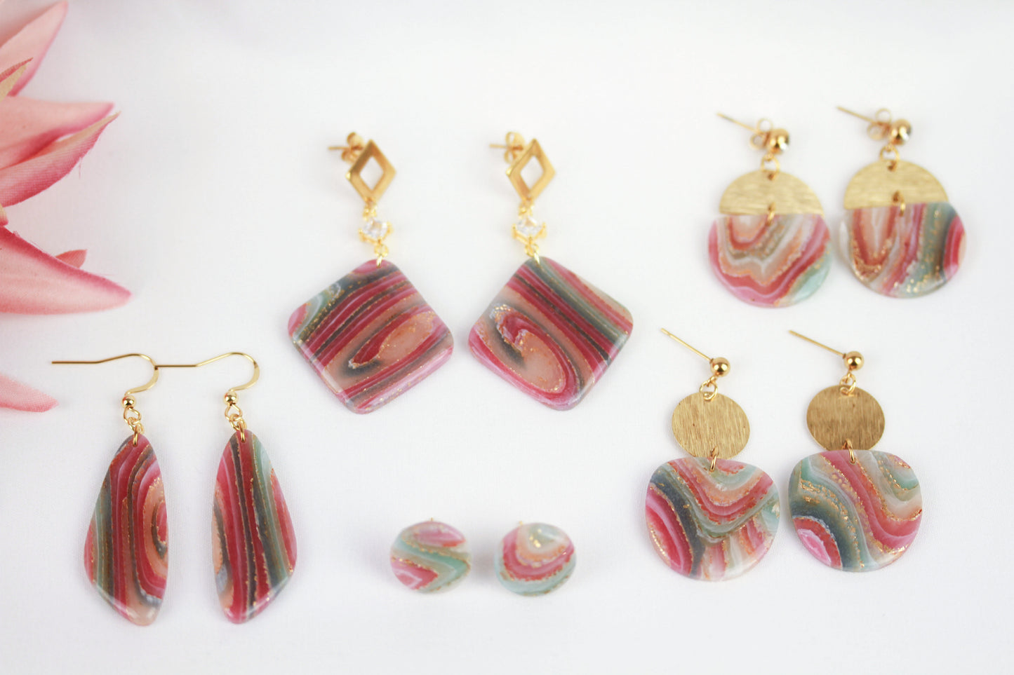 Elegante Polymer Clay Ohrringe – Kollektion Gilded Marble