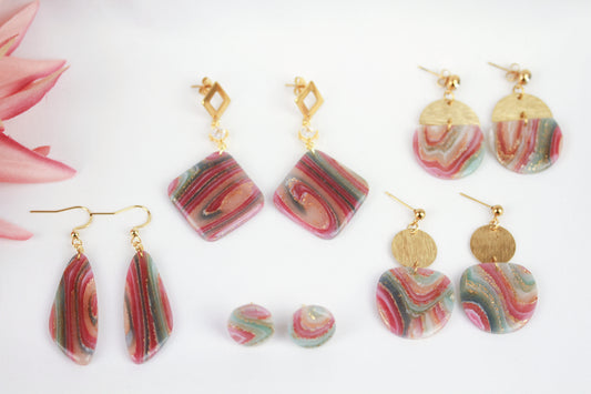 Elegante Polymer Clay Ohrringe – Kollektion Gilded Marble