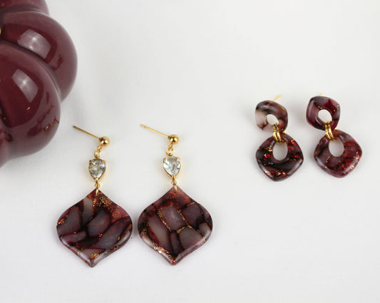 Marmor Ohrringe Bordeaux Rot