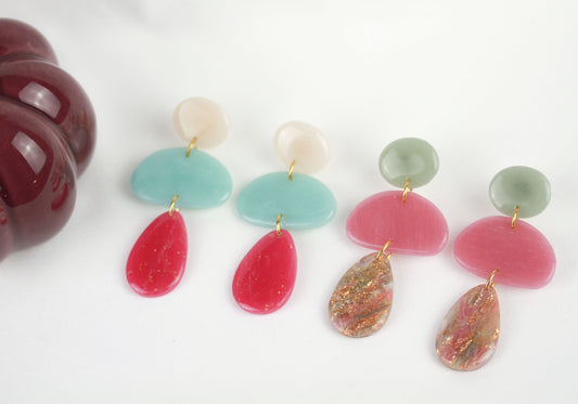 Polymer Clay Hängeohrringe – Kollektion Misty Tiers | Statement Ohrringe