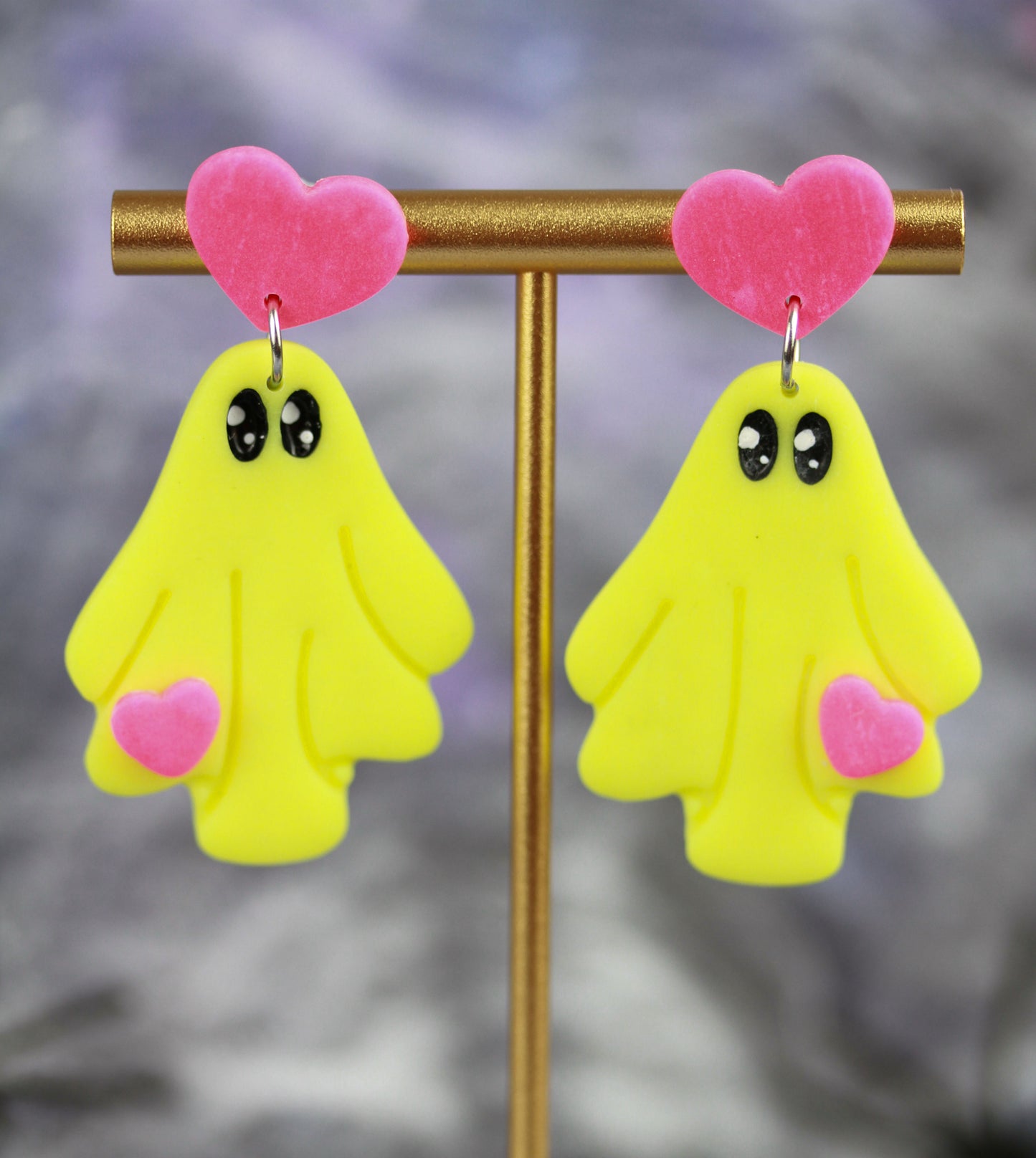 Süße Glow Geister Ohrringe – Rosa-Gelb Leuchteffekt | Halloween Edition