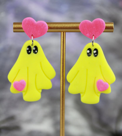 Süße Glow Geister Ohrringe – Rosa-Gelb Leuchteffekt | Halloween Edition