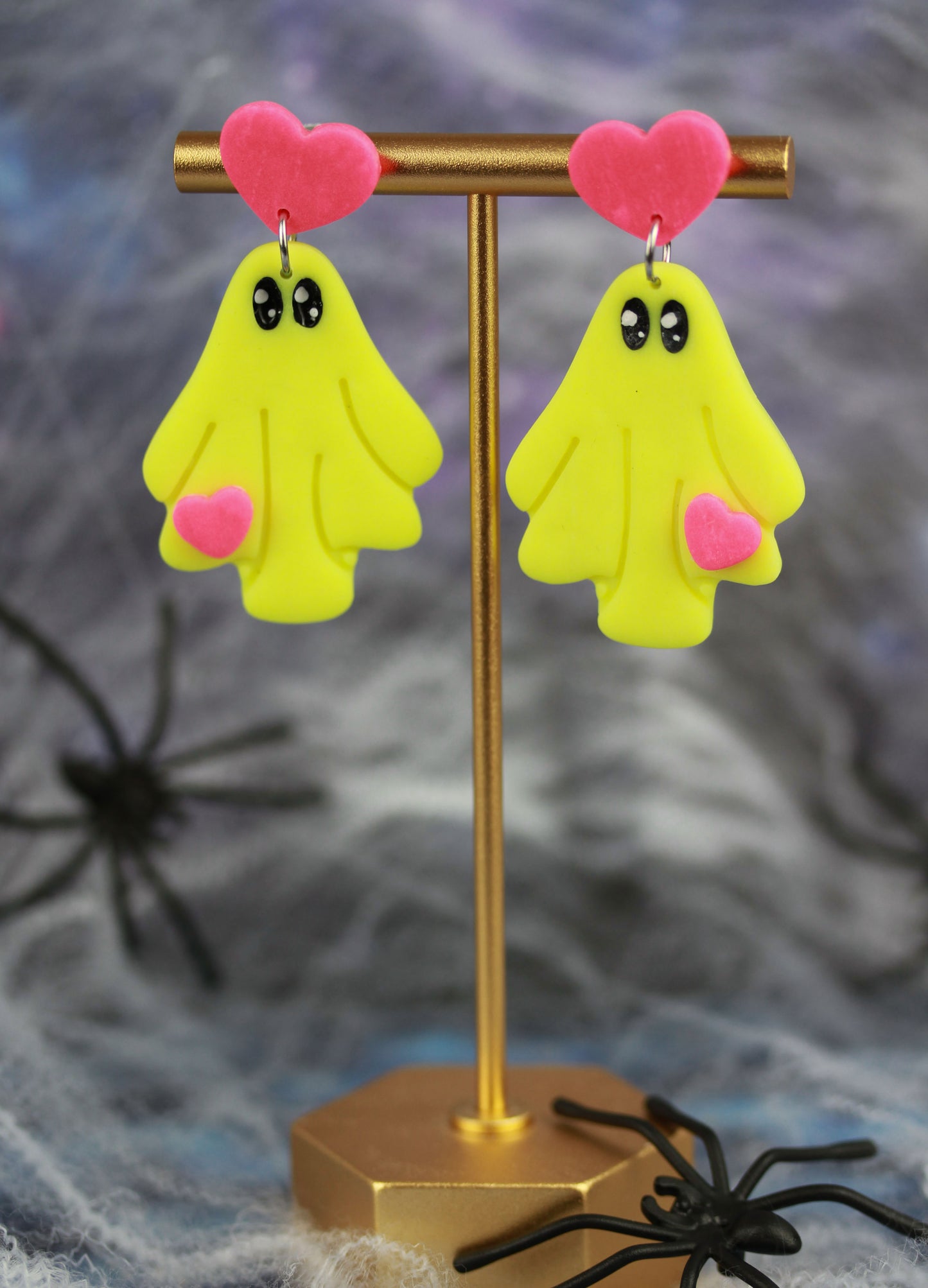 Süße Glow Geister Ohrringe – Rosa-Gelb Leuchteffekt | Halloween Edition