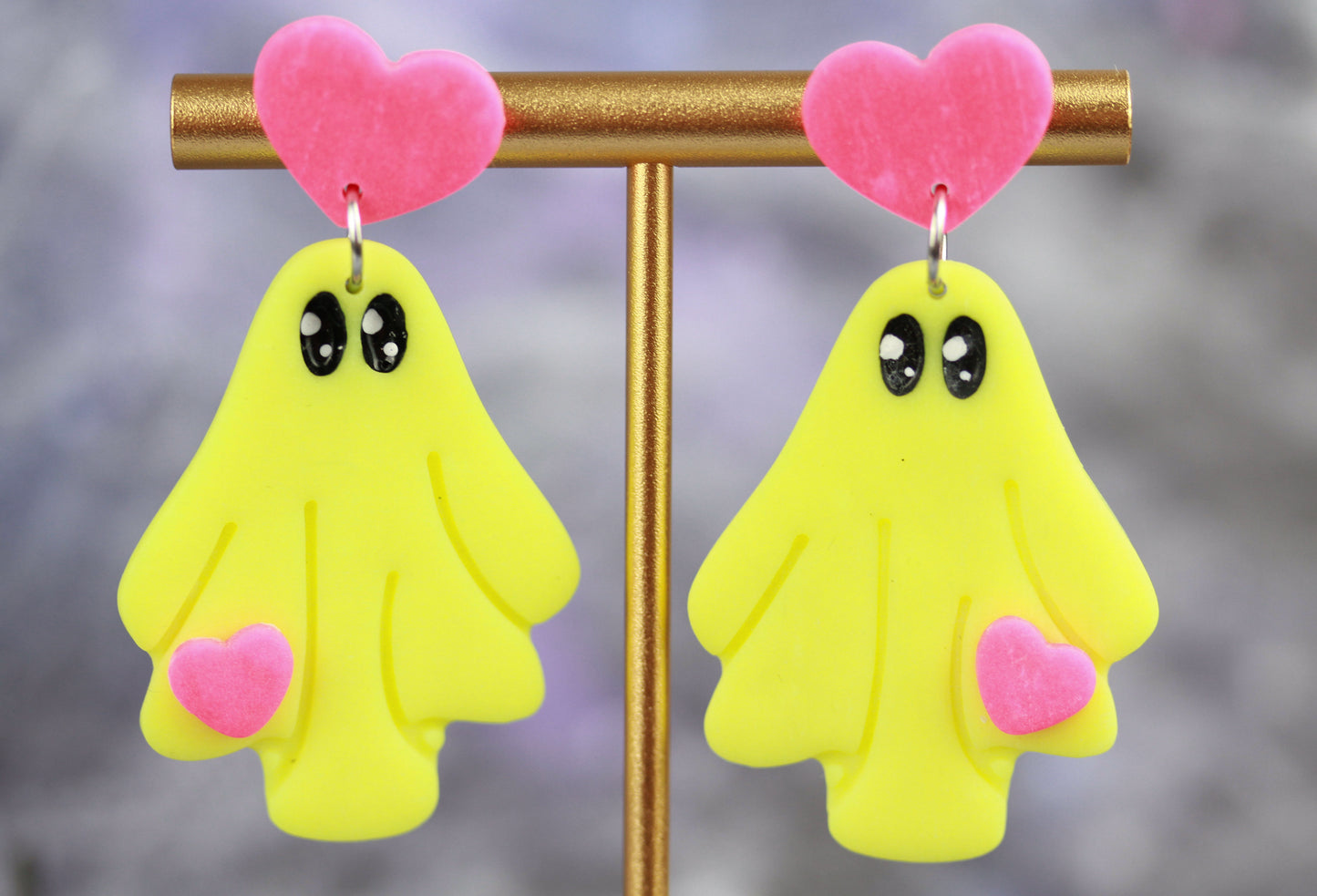 Süße Glow Geister Ohrringe – Rosa-Gelb Leuchteffekt | Halloween Edition
