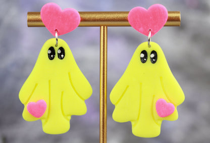 Süße Glow Geister Ohrringe – Rosa-Gelb Leuchteffekt | Halloween Edition