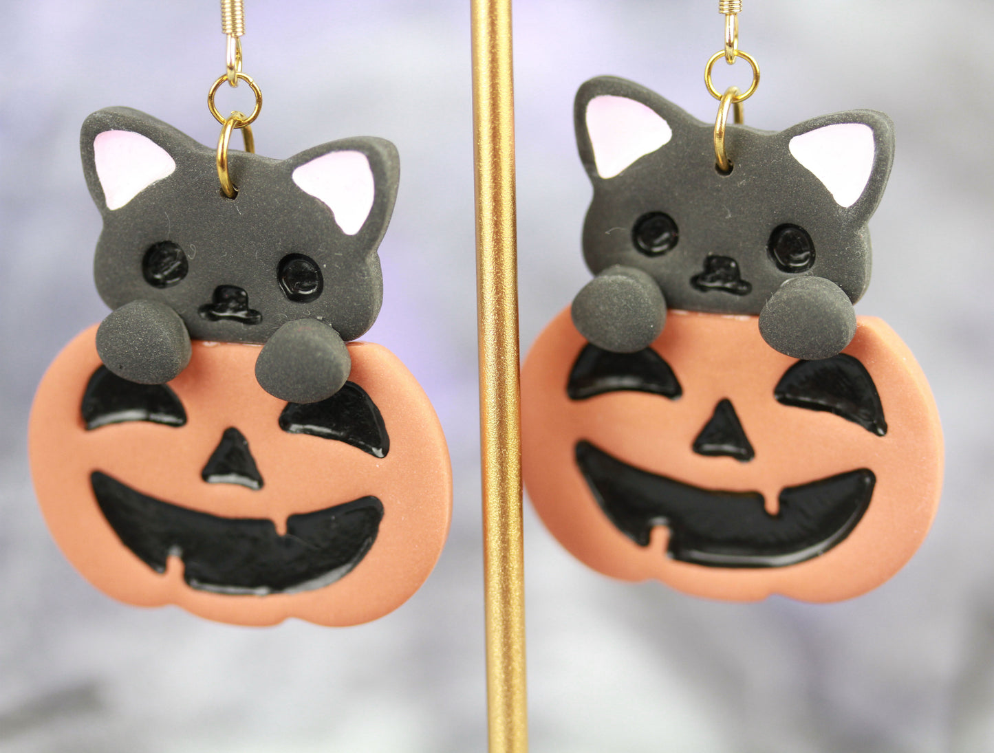 Kürbis-Katzen Ohrringe – Süße handgefertigte Ohrringe | Halloween Edition
