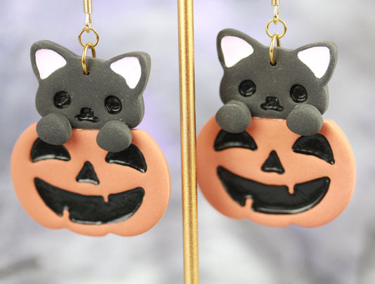 Kürbis-Katzen Ohrringe – Süße handgefertigte Ohrringe | Halloween Edition