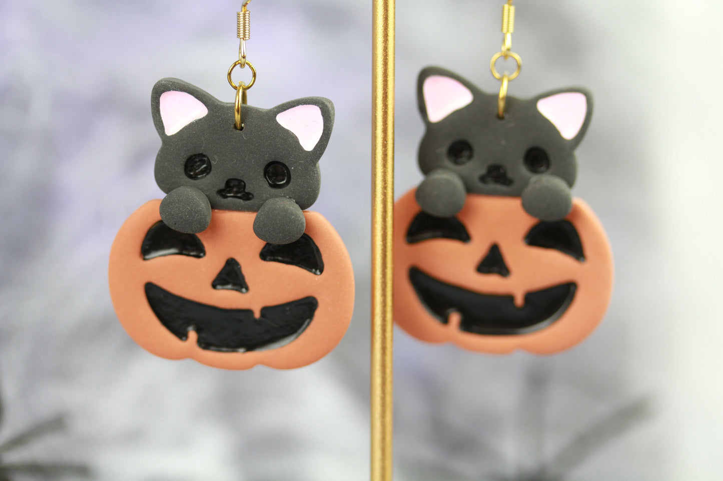 Kürbis-Katzen Ohrringe – Süße handgefertigte Ohrringe | Halloween Edition