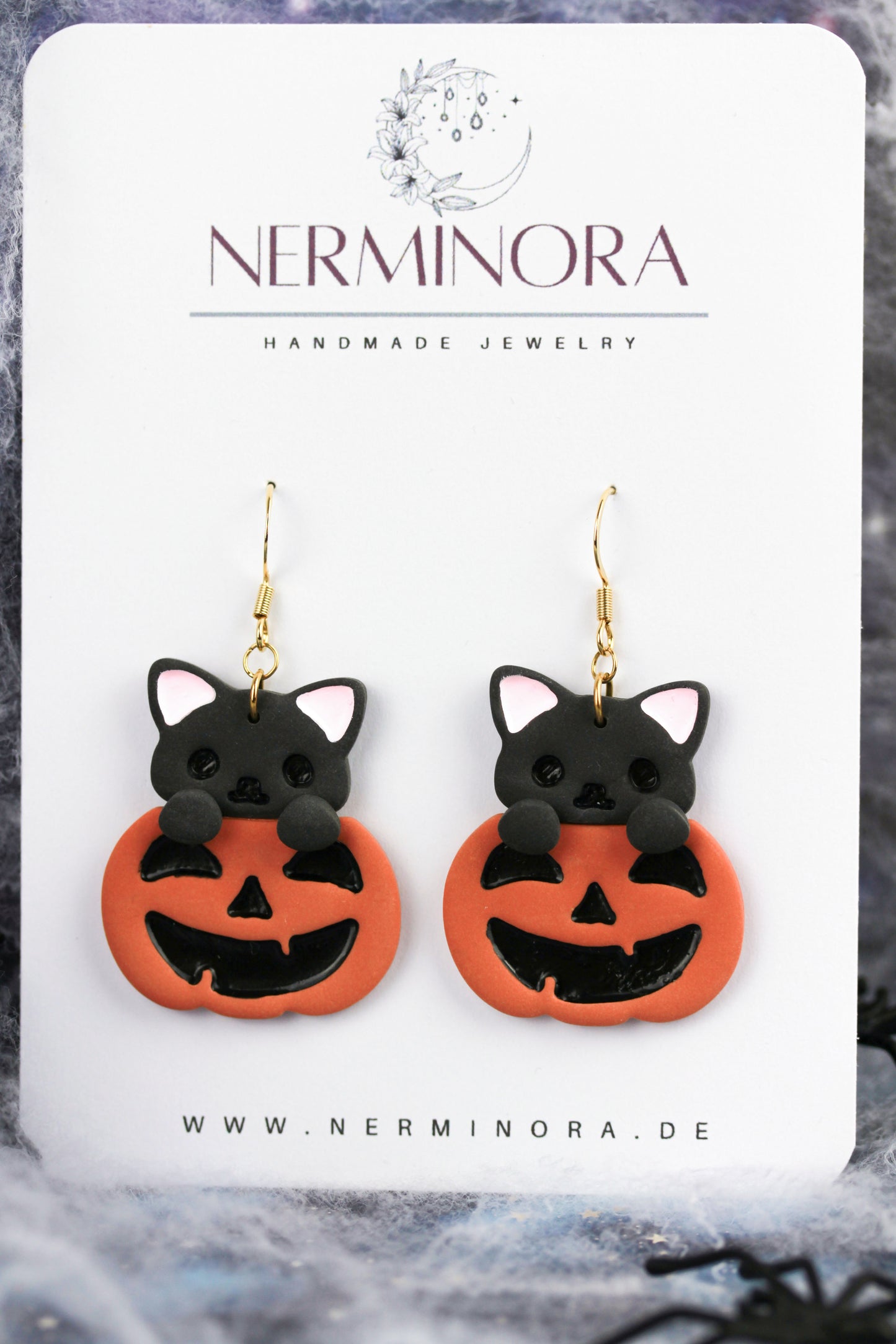 Kürbis-Katzen Ohrringe – Süße handgefertigte Ohrringe | Halloween Edition