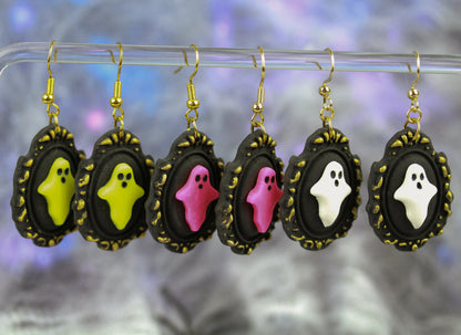 Glow Geist im Rahmen – Leuchtende Bilderrahmen Polymer Clay Ohrringe | Halloween Edition