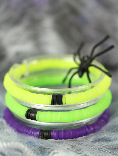 Neon Gelb-Grün-Lila Armbandset – 3-teiliges Mix & Match Perlenarmband | Halloween