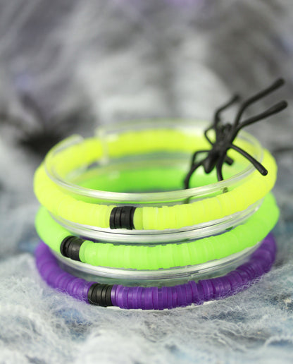 Neon Gelb-Grün-Lila Armbandset – 3-teiliges Mix & Match Perlenarmband | Halloween