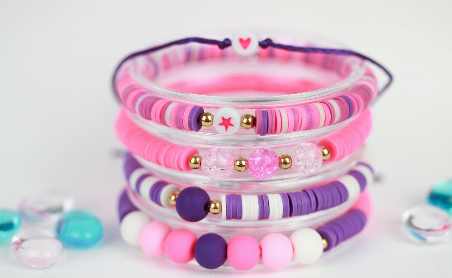 Lila-Pink Katsuki Armbandset – 5-teiliges Mix & Match Set