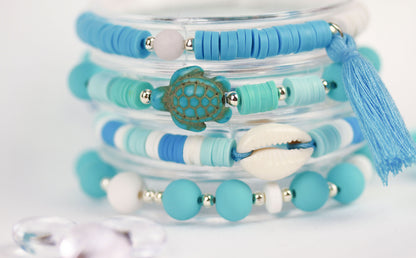 Blau-Weiß Sommer Armbandset – 4-teiliges Katsuki Polymer Clay Set