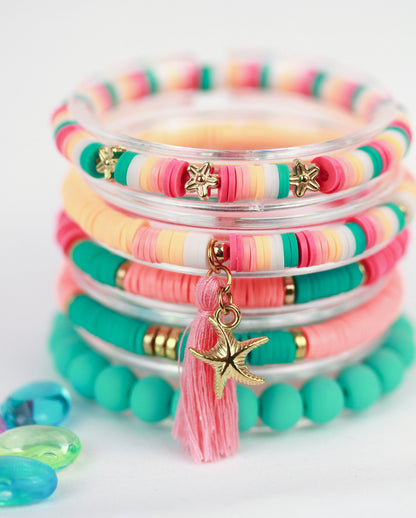 Grün-Coral Sommer Armbandset – 5-teiliges Katsuki Polymer Clay Set