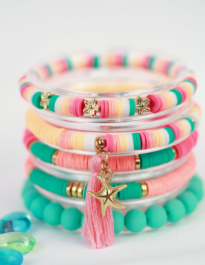 Grün-Coral Sommer Armbandset – 5-teiliges Katsuki Polymer Clay Set