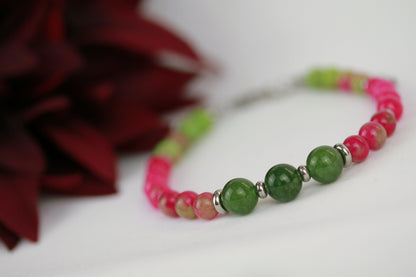 Achat-Serpentin Wassermelonen-Jade Armband – Naturstein Perlenarmband