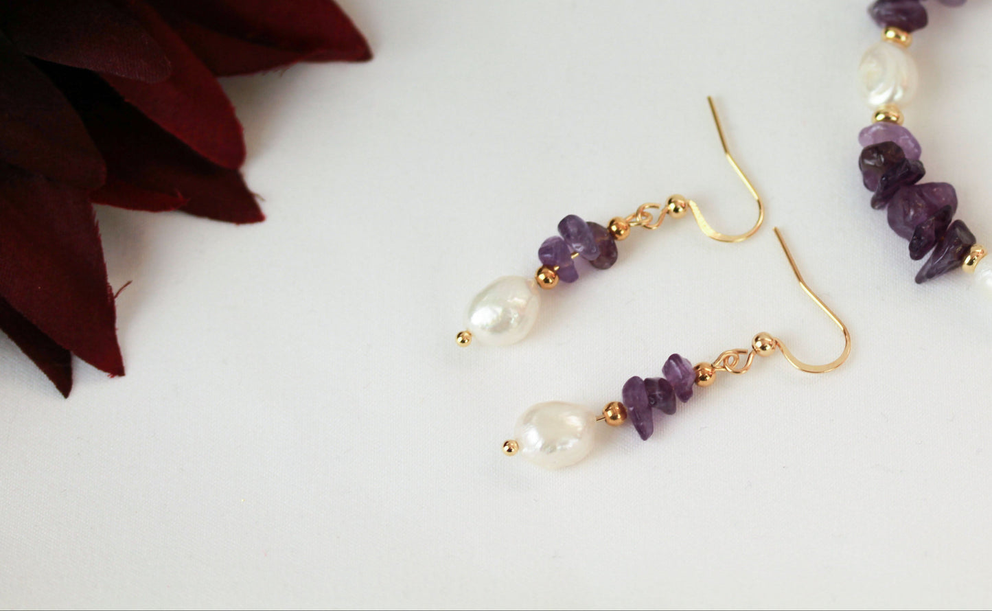 Amethyst und Quarz Schmuckset – Halskette, Armband & Ohrringe | Handgefertigt