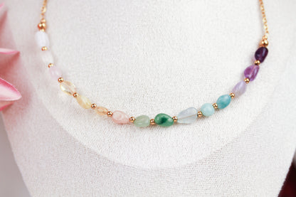 Regenbogen-Edelstein Perlenkette – Harmonische Naturstein-Halskette