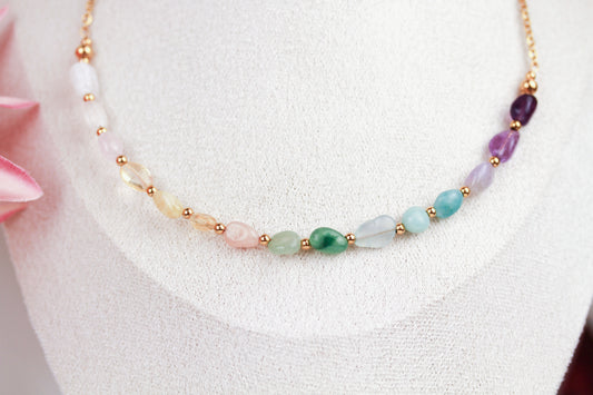 Regenbogen-Edelstein Perlenkette – Harmonische Naturstein-Halskette