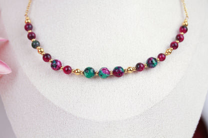 Rubin-Zoisit Perlenkette – Grün-Pink Naturstein für Energie & Harmonie