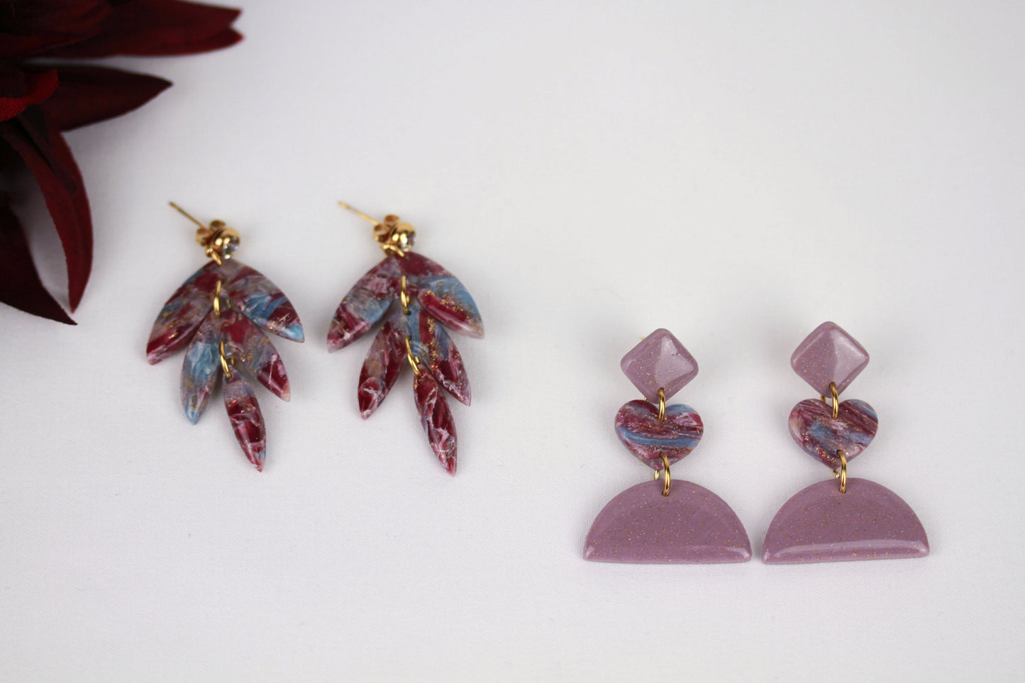 Polymer Clay Hängeohrringe – Kollektion Saphir Scarlet | Statement Schmuck