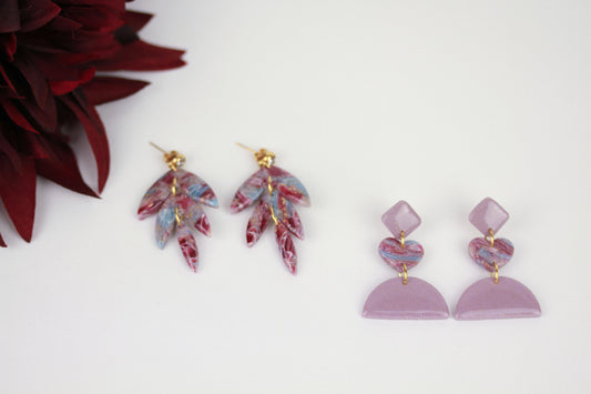 Polymer Clay Hängeohrringe – Kollektion Saphir Scarlet | Statement Schmuck