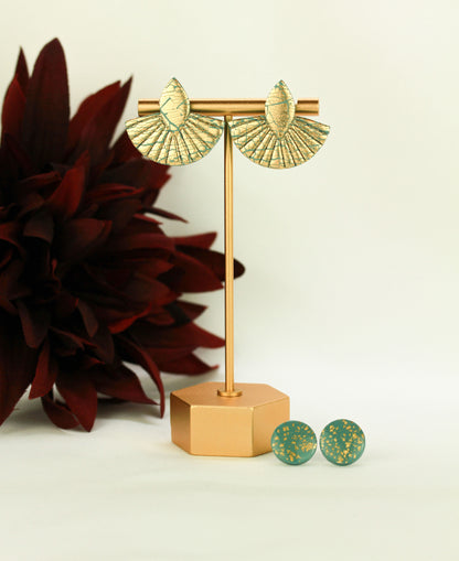 Gold-Türkise Oriental Ohrringe – Handgefertigtes 2er Polymer Clay Set