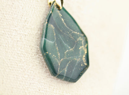 Dunkelgrün-Gold Marmor Ohrringe & Halskette – Elegantes Polymer Clay Set | Kollektion Verdora