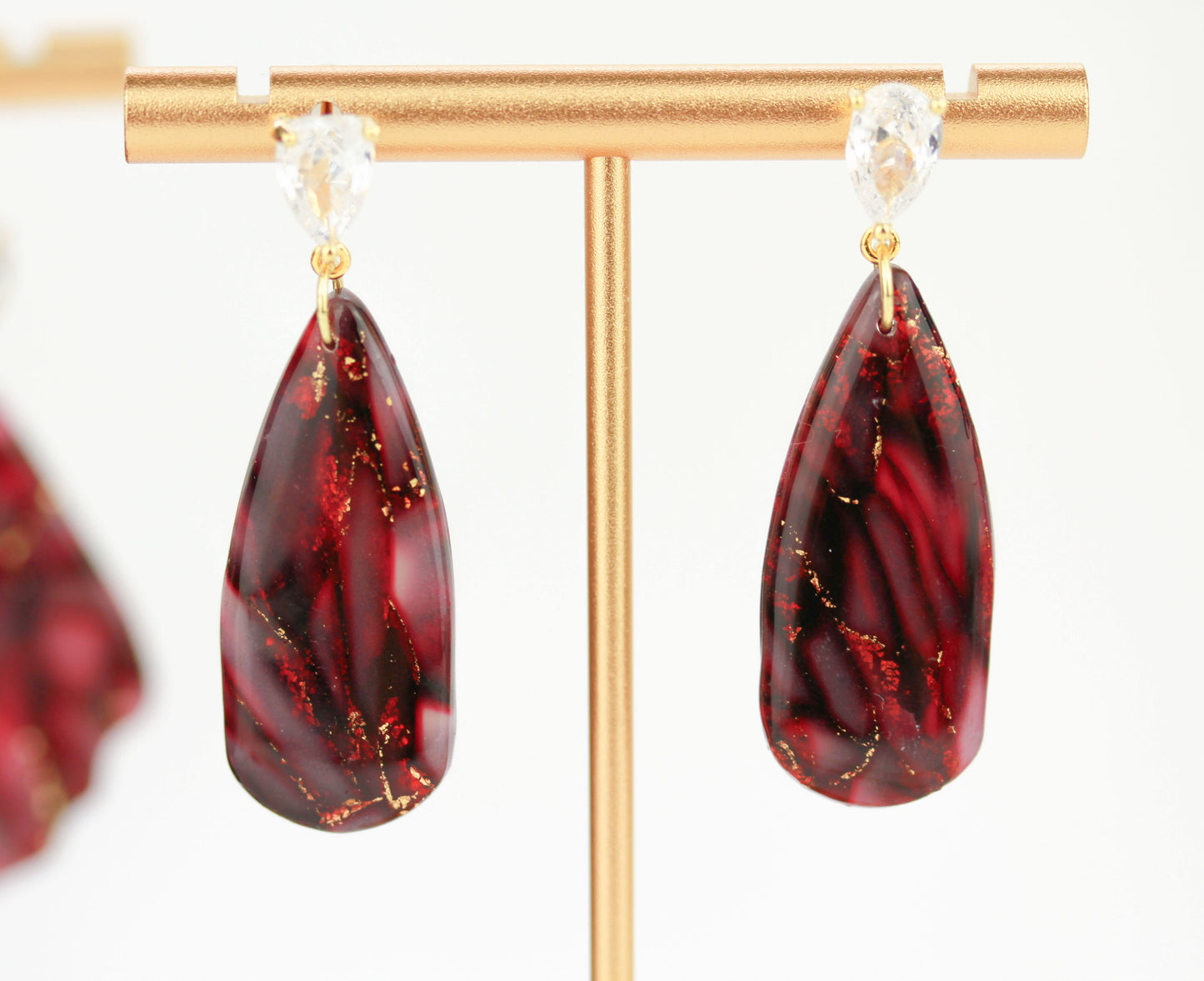 Bordeauxrote Marmor Ohrringe & Halskette mit Zirkonia – Elegantes Set | Kollektion Seraya