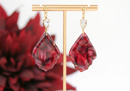 Bordeauxrote Marmor Ohrringe & Halskette mit Zirkonia – Elegantes Set | Kollektion Seraya