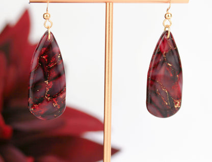 Bordeauxrote Marmor Ohrringe & Halskette mit Zirkonia – Elegantes Set | Kollektion Seraya