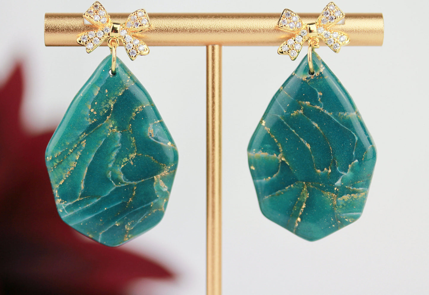 Türkis-Gold Marmor Ohrringe & Halskette – Polymer Clay Schmuckset | Kollektion Turéa