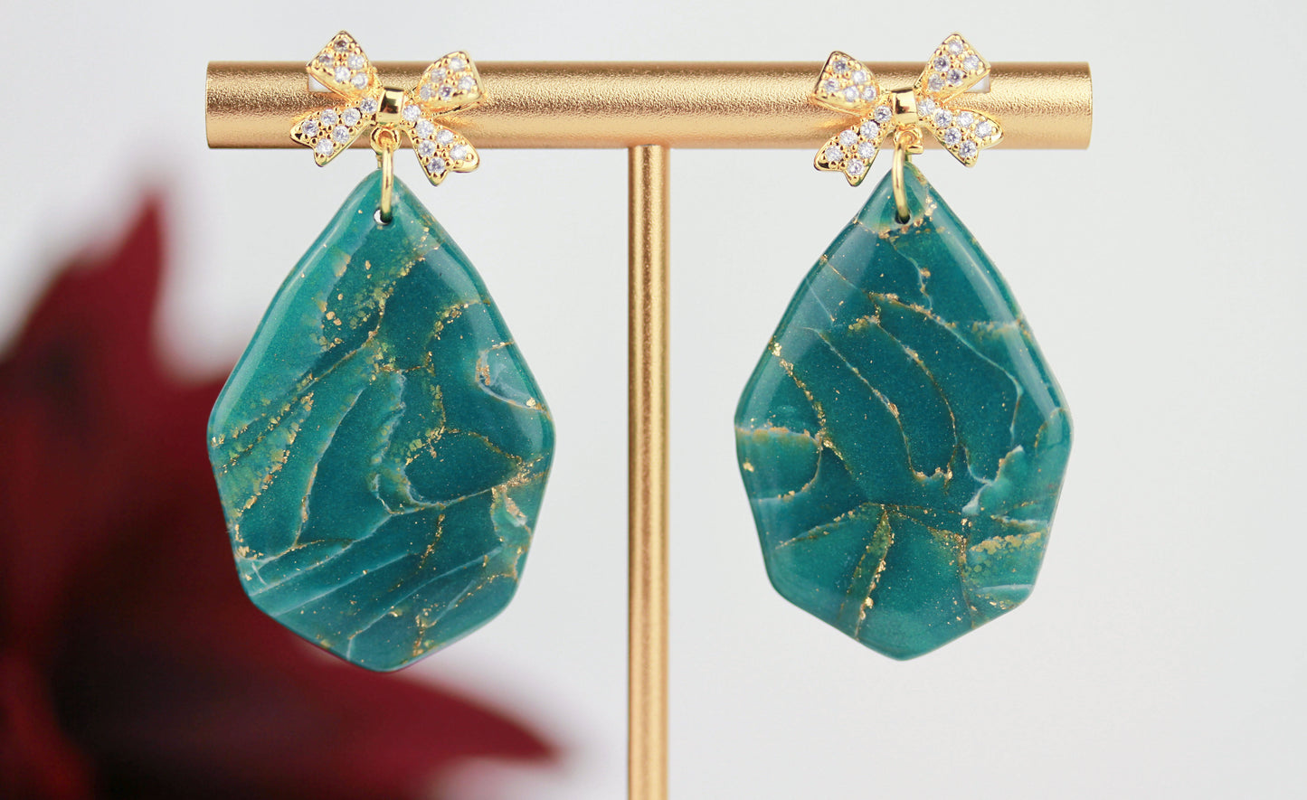 Türkis-Gold Marmor Ohrringe & Halskette – Polymer Clay Schmuckset | Kollektion Turéa