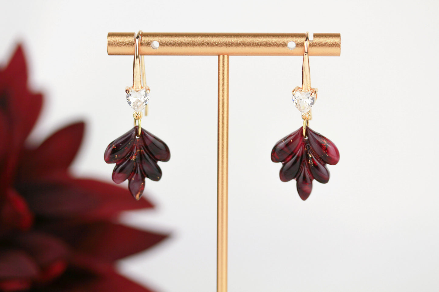 Bordeauxrote Marmor Ohrringe & Halskette mit Zirkonia – Elegantes Set | Kollektion Seraya