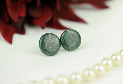 Dunkelgrün-Gold Marmor Ohrringe & Halskette – Elegantes Polymer Clay Set | Kollektion Verdora