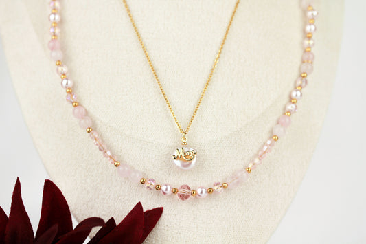 Layering-Schmuckset „Mom“ – Rosenquarz Halskettenset mit Anhänger