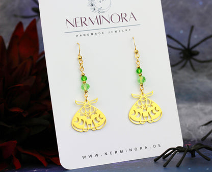 Goldene Motten Ohrringe mit Natursteinperlen – Statement Schmuck | Nocturne Kollektion
