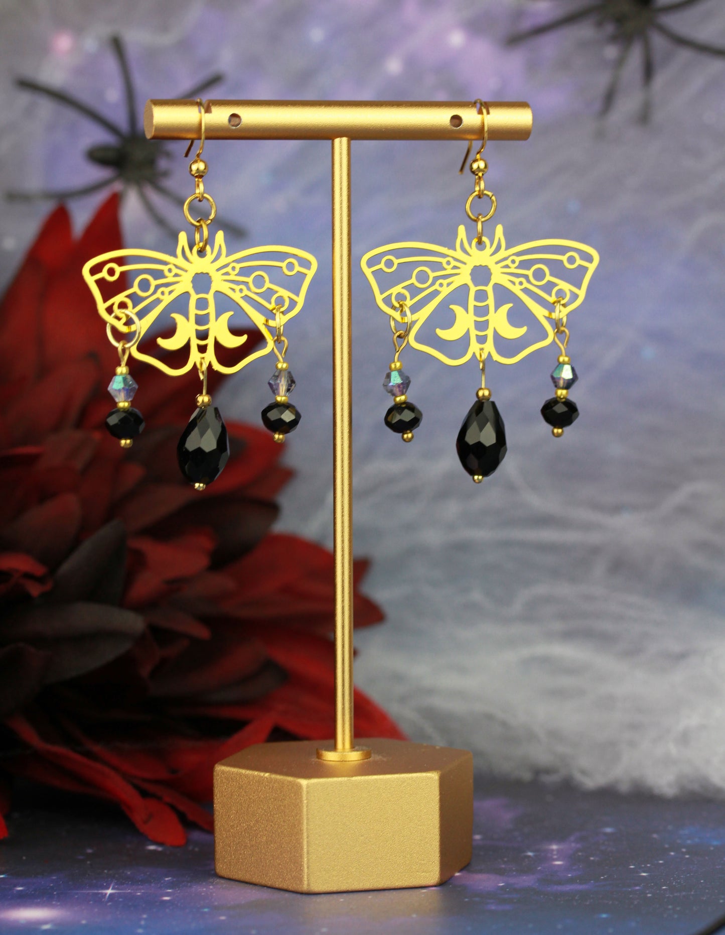 Schwarz-Goldene Motten Ohrringe – Lunara Kollektion | Statement Ohrringe