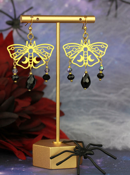 Schwarz-Goldene Motten Ohrringe – Lunara Kollektion | Statement Ohrringe