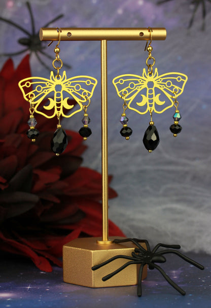Schwarz-Goldene Motten Ohrringe – Lunara Kollektion | Statement Ohrringe