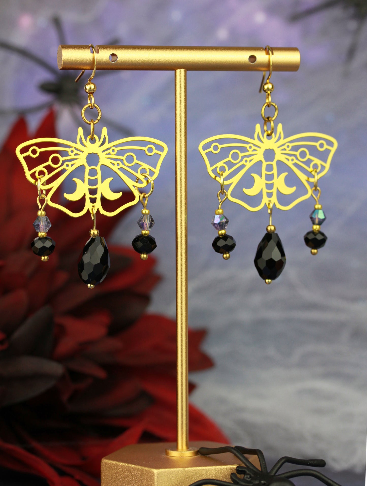 Schwarz-Goldene Motten Ohrringe – Lunara Kollektion | Statement Ohrringe