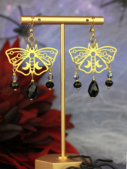 Schwarz-Goldene Motten Ohrringe – Lunara Kollektion | Statement Ohrringe