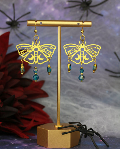 Blau-Goldene Motten Ohrringe – Lunara Ornament Statement Ohrringe
