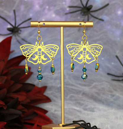 Blau-Goldene Motten Ohrringe – Lunara Ornament Statement Ohrringe