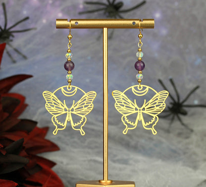 Golden Butterfly Ohrringe mit Amethyst Natursteinperlen – Mystora Kollektion