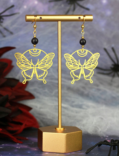 Golden Butterfly Ohrringe mit Starstone Natursteinperlen – Mystora Kollektion