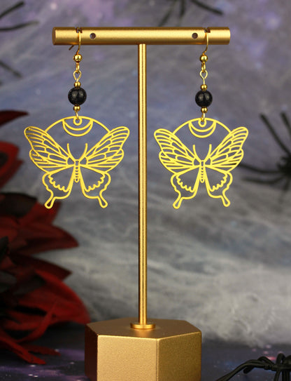Golden Butterfly Ohrringe mit Starstone Natursteinperlen – Mystora Kollektion